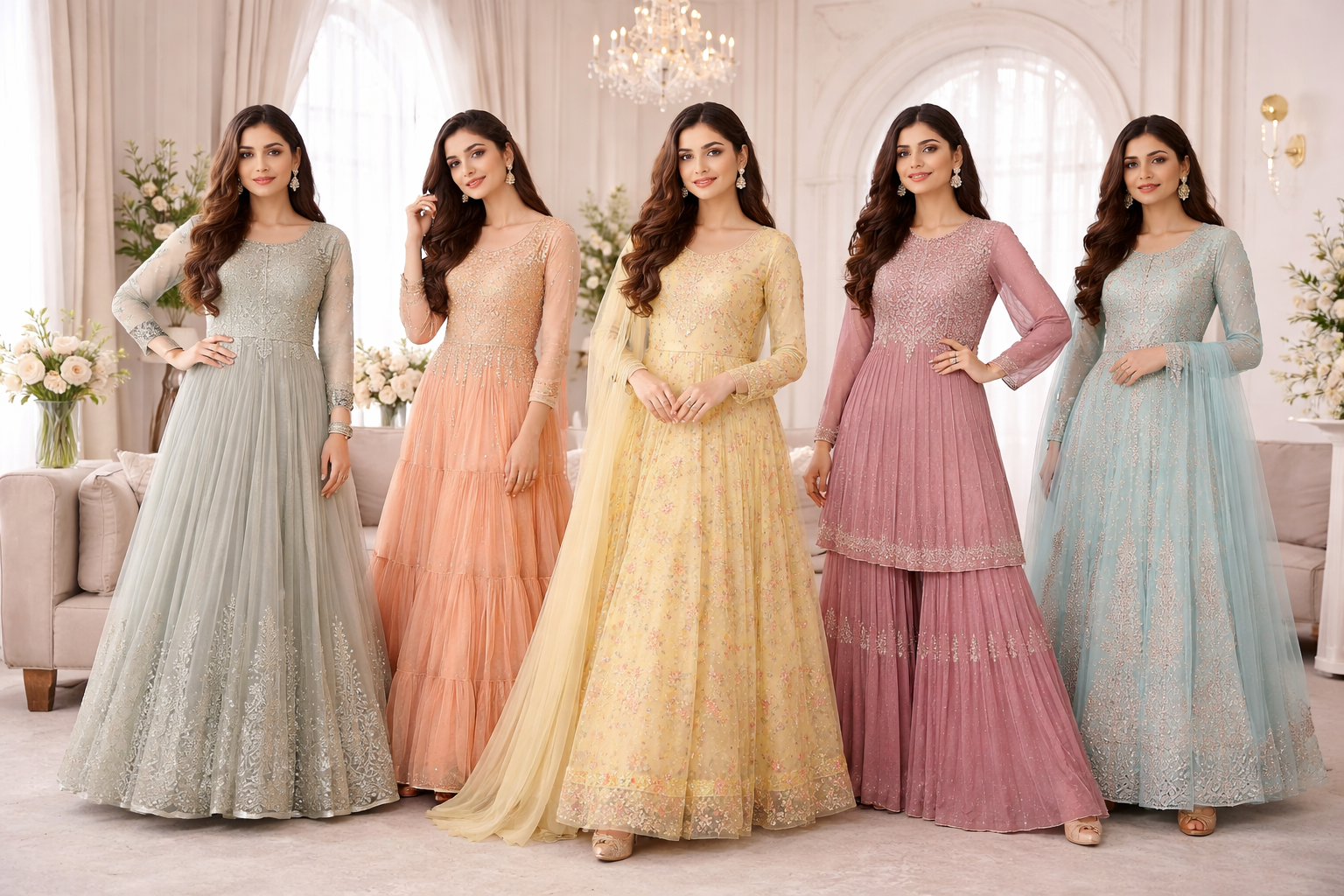 indian women models wearing designer ethnic wear in studio