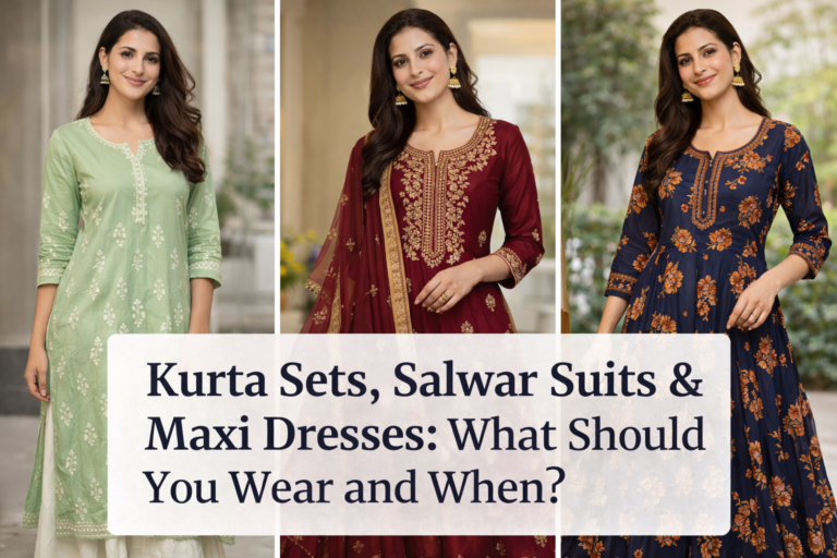 kurta sets, salwar suits and maxi dresses for women styled for everyday and festive occasions